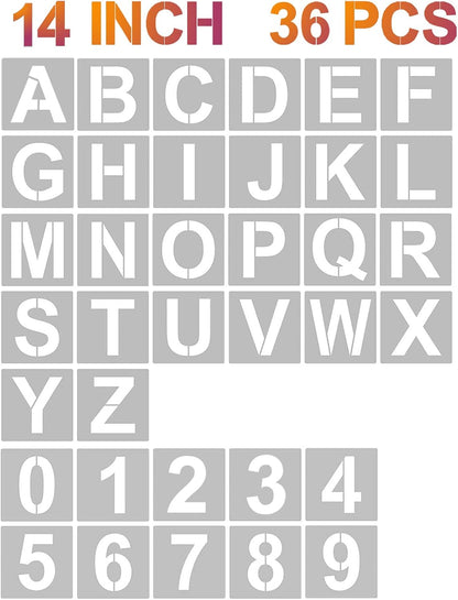 4 Inch Letter Stencils and Numbers, 36 Pcs Alphabet Art Craft Stencil, Reusable Plastic Templates for Wood, Wall, Fabric, Rock, Signage (4 Inch)