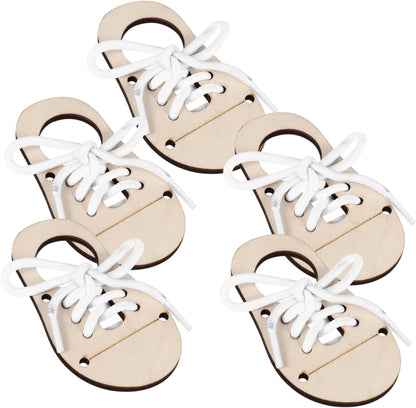 Garneck 5 Sets Wooden Shoe Tying Practice Boards for - Educational Peg Game Puzzles to Teach Shoelace Tying - Threading and Lacing Skills DIY Craft Supplies for Fine Motor Development