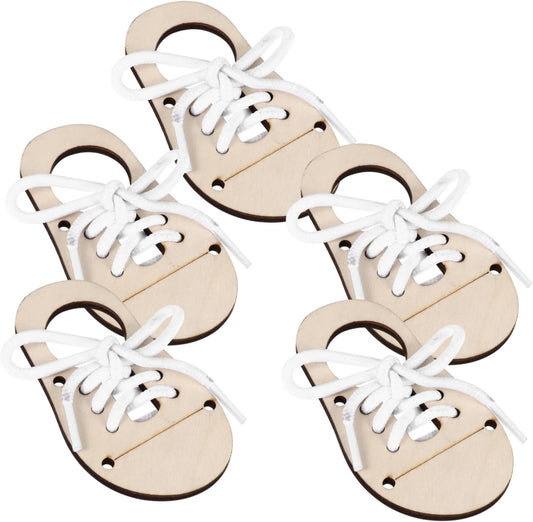 Garneck 5 Sets Wooden Shoe Tying Practice Boards for - Educational Peg Game Puzzles to Teach Shoelace Tying - Threading and Lacing Skills DIY Craft Supplies for Fine Motor Development