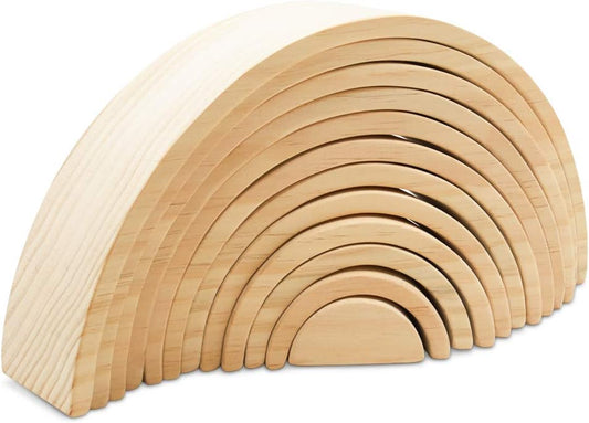 Large Wooden Rainbow Stacker Arches, Set of 12 pcs., Natural and Unfinished Stacking Rainbow, by Woodpeckers