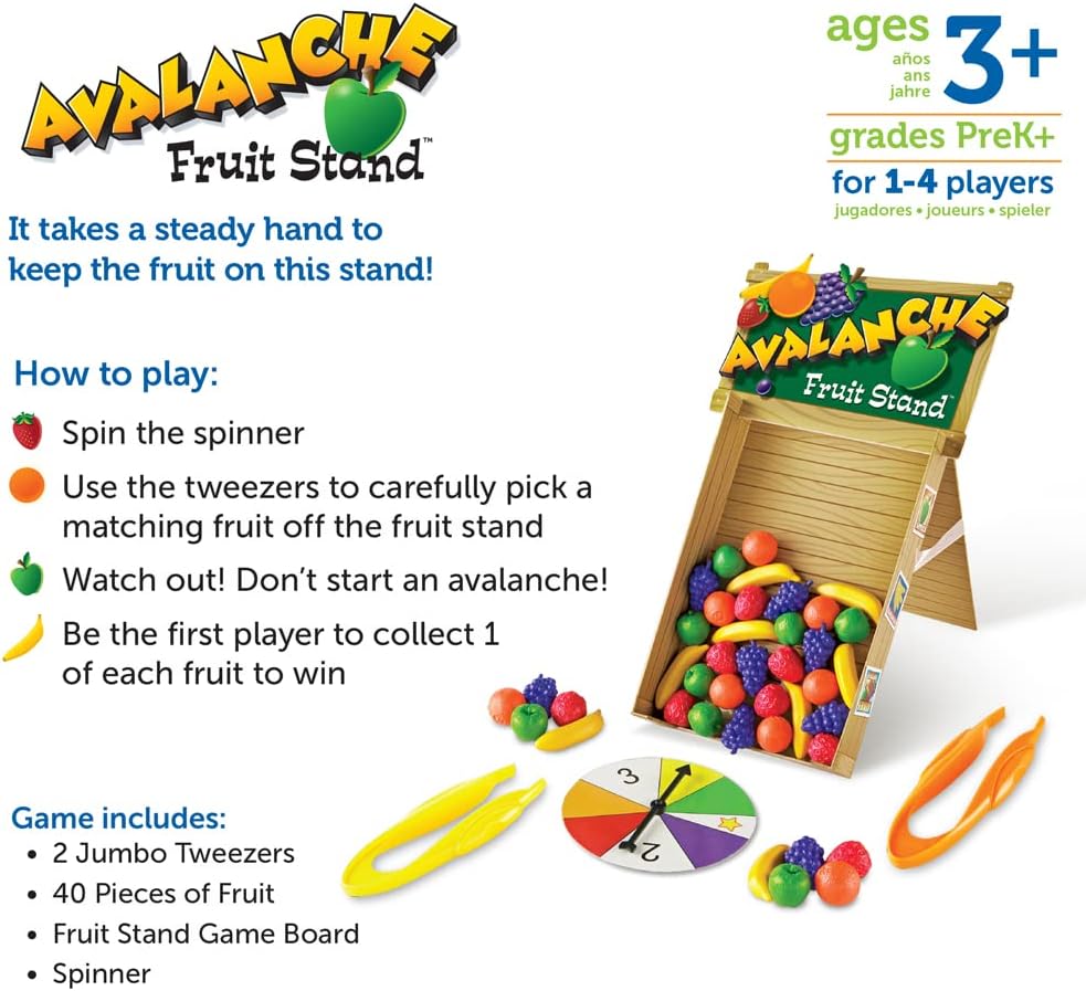 Learning Resources Avalanche Fruit Stand - 42 Pieces, Ages 3+ Toddler Learning Toys, Fine Motor/Grip Game, Develops Color Matching Skills, Preschool Toys