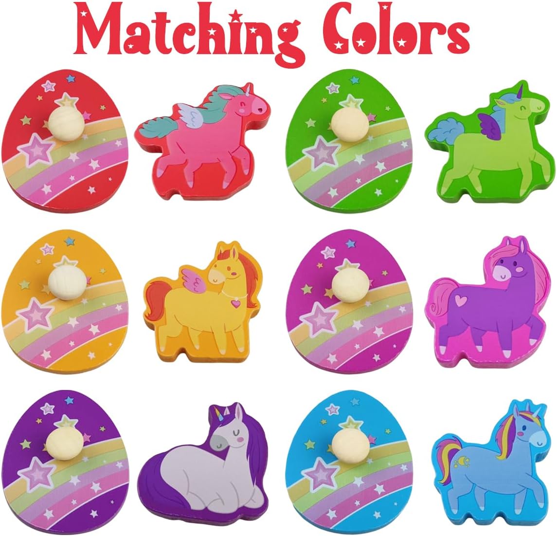 Pinkiwine Unicorn Wooden Peg Puzzles Montessori Educational Toys for Kids Toddlers Easter Basket Stuffers Gifts Unicorn Party Favors