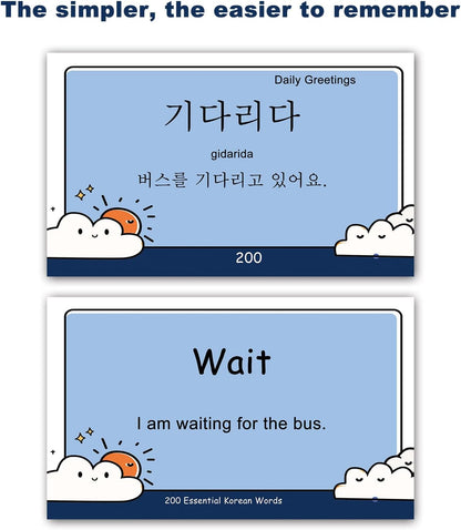 200 Essential Korean Words Vocabulary Flash Cards Flashcard for Beginners Adults | Learn Korean for Beginners Adult