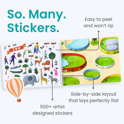Animals Habitat 500+ Kids Sticker Book by Cupkin Toddler Airplane Travel Activity Coloring and Sticker Book, Road Trip Essentials, 12 Coloring Pages + 12 Scenes for Ages 2–8 Years - Colors B