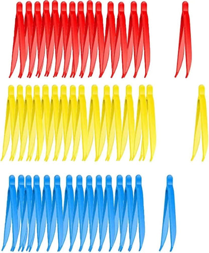 12 Count Plastic Tweezers for Kids,Science Nature Observation Tools for Students Spring Outing (Yellow Blue and Red)