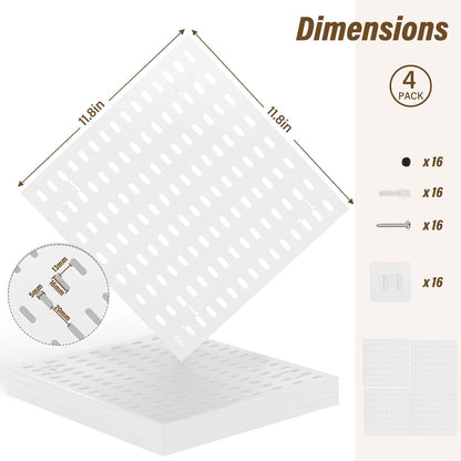 AKTOP Peg Board Wall Organizer 4-Pack – 12"x12" White Pegboard Combination Kit with 13 Accessories for Wall, Plastic Peg Board Panels for Home, Office, Garage Tool Storage & Craft Room