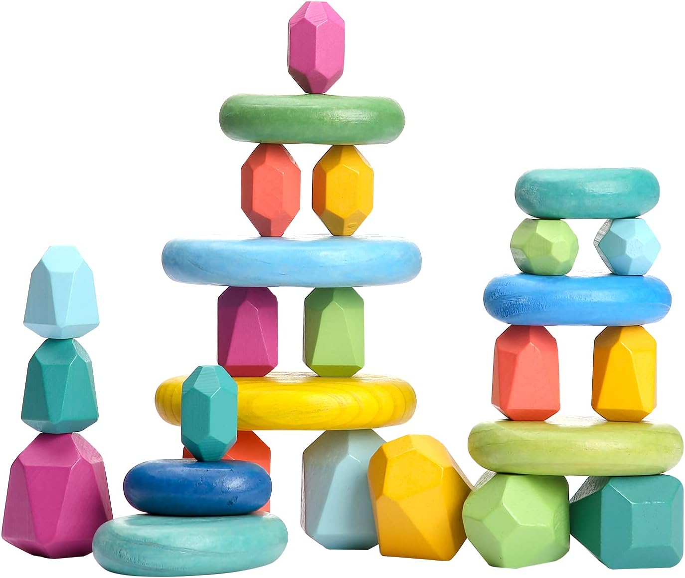 OESSUF Stacking Rocks 48Pcs Stacking Blocks Balancing Stacking Stones Wooden Building Toys Wood Stone Stacking Game for Toddler Sorting Preschool Educational Montessori Stacking Rocks for Kids
