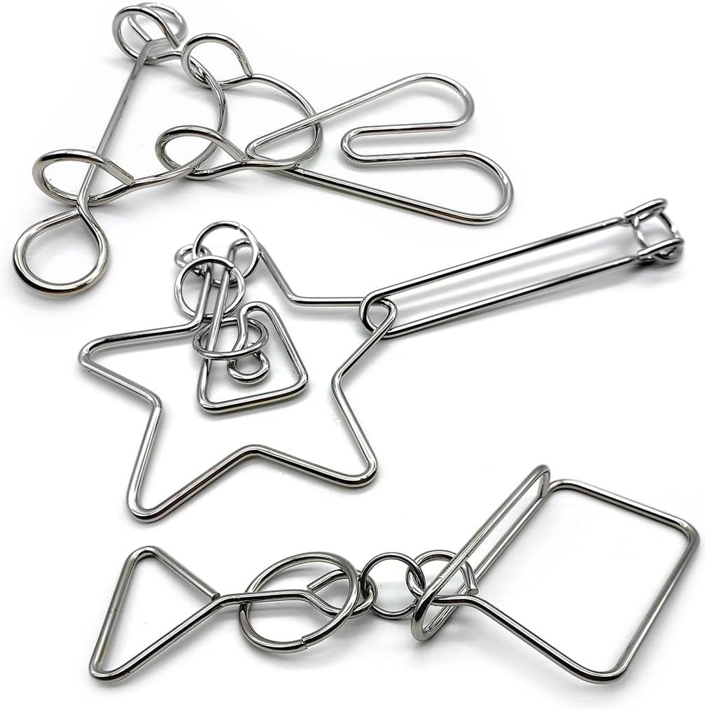 Zooshine 3PCS Large Hard Metal Brain Teaser Puzzles,Metal Wire Puzzle Set Challenging Magic Trick Toy for Party,Office Gift for Adults Kids Teens
