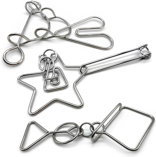 Zooshine 3PCS Large Hard Metal Brain Teaser Puzzles,Metal Wire Puzzle Set Challenging Magic Trick Toy for Party,Office Gift for Adults Kids Teens
