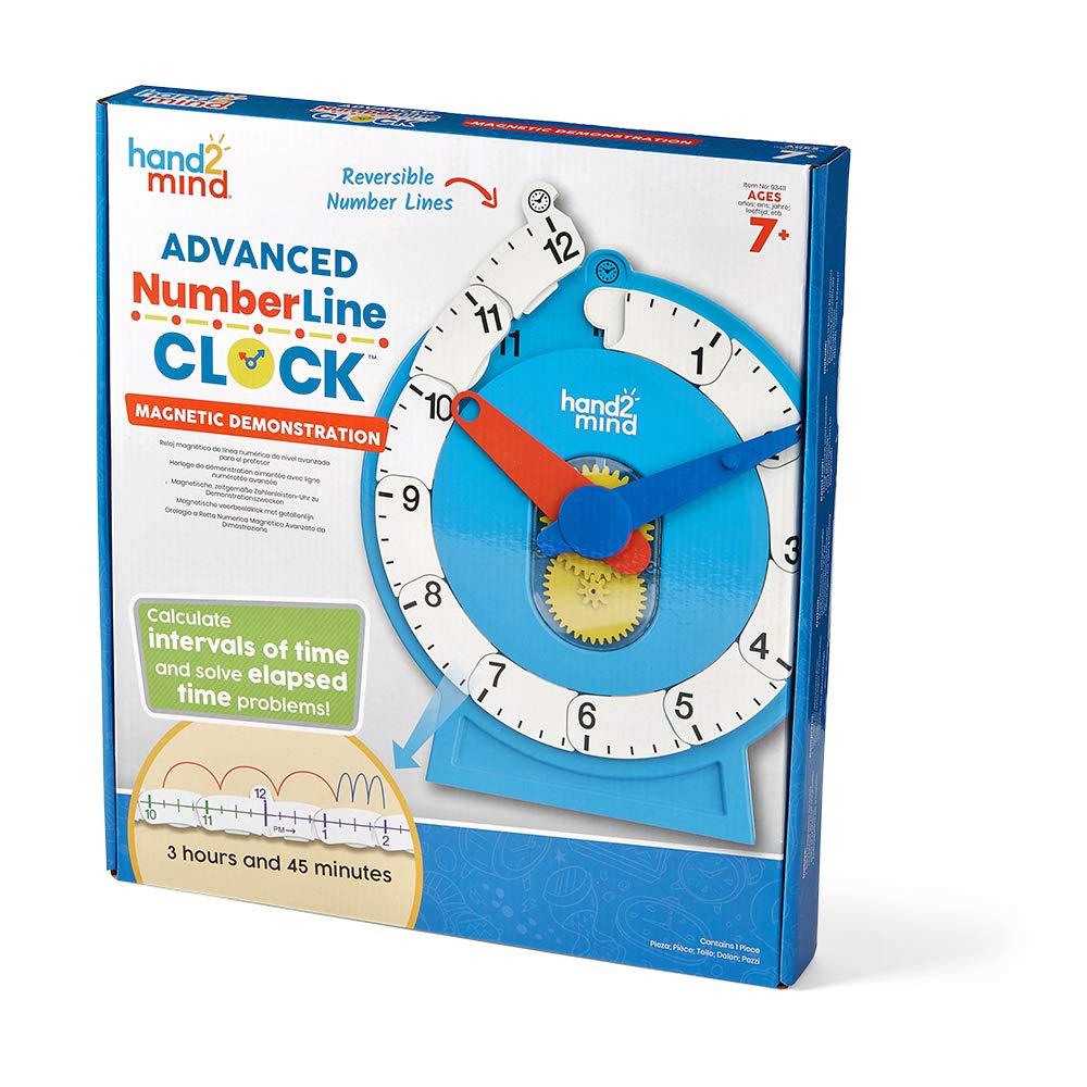hand2mind Advanced NumberLine Clock, Learn to Tell Time, Analog Clock for Kids Learning, Number Line for Kids, Teaching to Tell Time, Math Manipulatives (Set of 1)