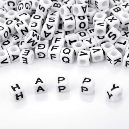DAHI 400PCS Cube Letter Beads 8mm Alphabet Bead Colorful A-Z Acrylic Letter Beads for Jewelry Making (Color White 8x8mm)