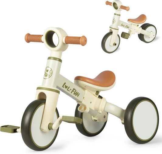 LOL-FUN Tricycle for Toddlers 1-3 Years Old Boys Girls Toy, 4 in 1 Baby Balance Bike for 1 2 Year Old Gift, Kids Bicycle with Easy Assembly Removable Pedal