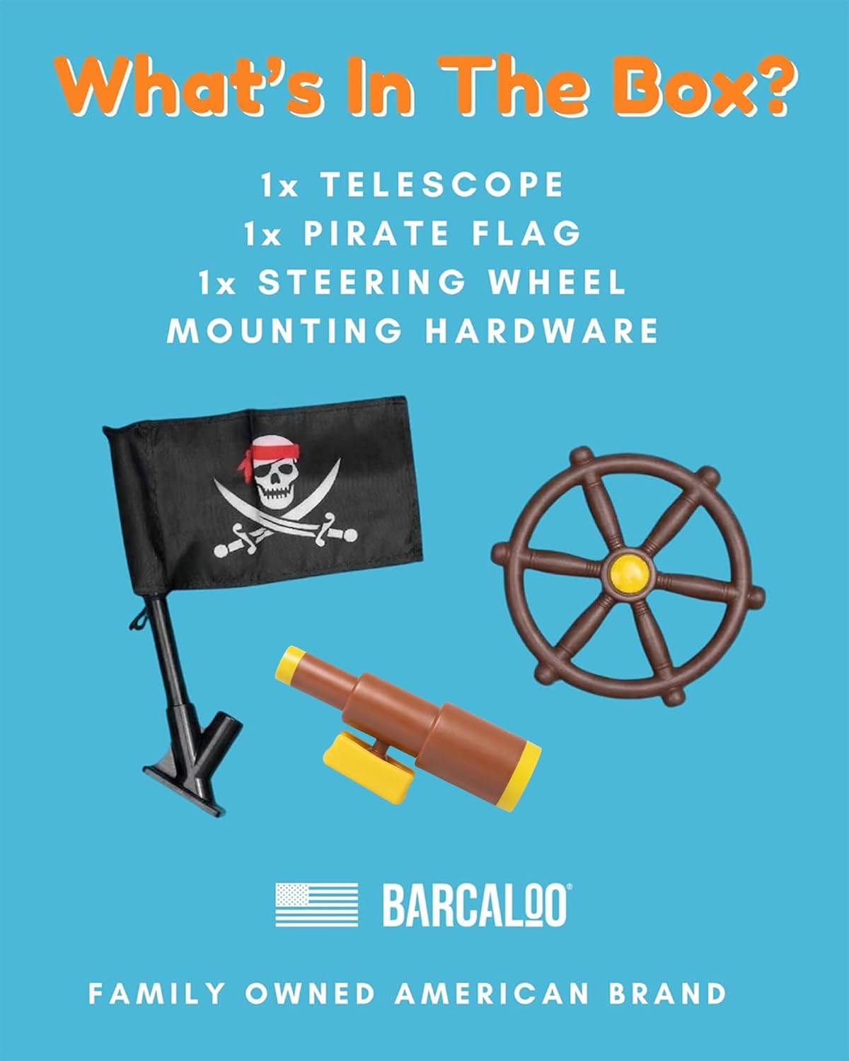 Barcaloo Playground Equipment Bundle Set with Kids Pirate Telescope, Pirate Steering Wheel & Flags, Jungle Gym Playset Accessories for Backyard Swings, Playground Set for Backyards