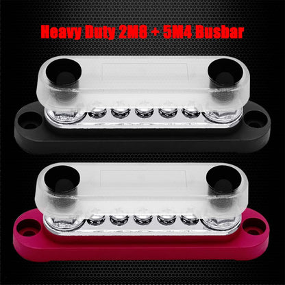 2 x #10 (M5) Studs Power Distribution Block with 5 x #8 (M4) Screws, Ampper 4.2" Bus Bar 12V Power Distribution Terminal Block Battery Busbar for Car Audio Solar (Red & Black)