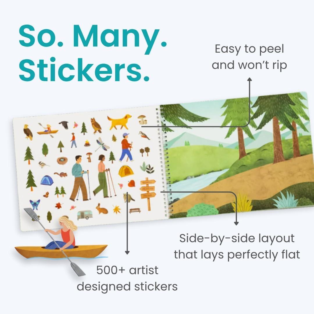 Animals Habitat 500+ Kids Sticker Book by Cupkin Toddler Airplane Travel Activity Coloring and Sticker Book, Road Trip Essentials, 12 Coloring Pages + 12 Scenes for Ages 2–8 Years - Colors B