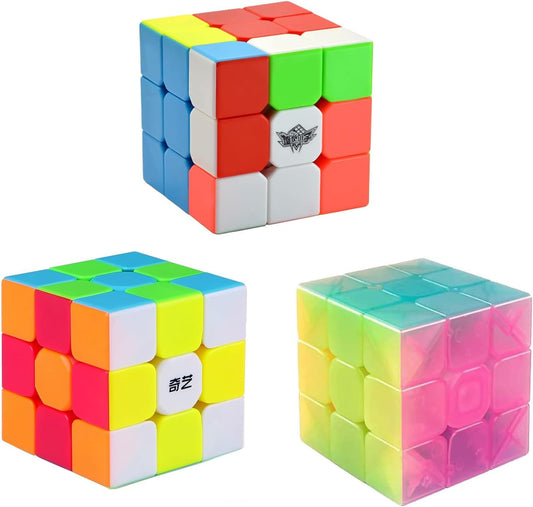 3x3x3 Speed Cube Set 3 Pack Cyclone Boys 3x3 QiYi Speed Cube 3x3 Stickerless Magic Cube Bundle Puzzle Toys for Kids and Adults By AHYUAN