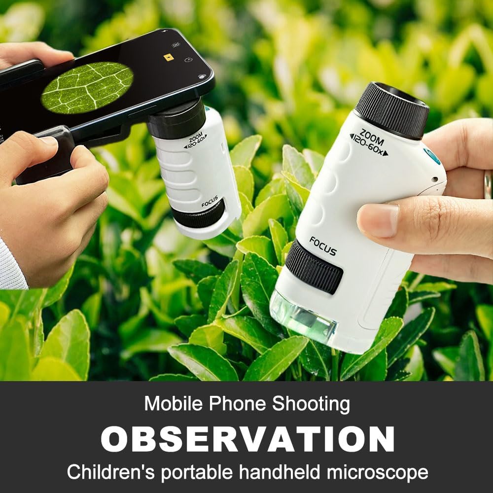 Pocket Microscope for Kids, 2026 New Educational Mini Microscope - Portable Handheld Microscope Kit for Home School Lab, Biology Science Education - Christmas Stocking Stuffers, Birthday Gifts (Green)