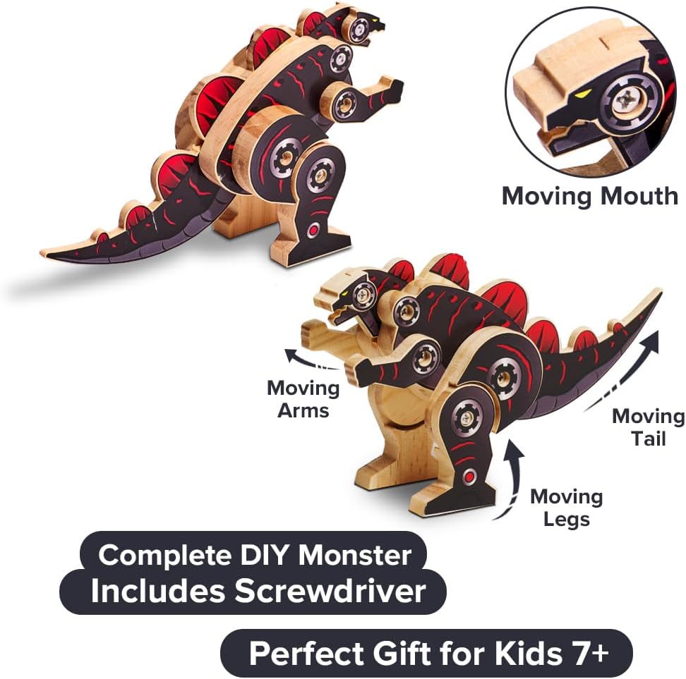 Little Jupiter DIY Wooden Kit with Stickers - Dinosaur Toys for Kids for 7-12 Yrs - Dinosaur Toy Woodworking Kits - Wood Crafts - Kids Building Kit - Wooden Crafts (Stegosaurus)