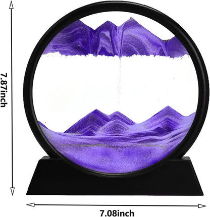 rysnwsu 3D Dynamic Sand Art Liquid Motion, Moving Sand Art Picture Round Glass 3D Deep Sea Sandscape in Motion Display Flowing Sand Painting Relaxing Desk Toys (Blue, 12'')