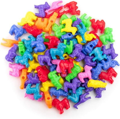 Hygloss Animal Shaped Beads 50 Pcs Plastic Zoo Safari Animal Pony Bead Charms - Colorful Craft Beads - for Kids DIY Craft Jewelry Making Necklace Bracelet Supplies, Resealable Container