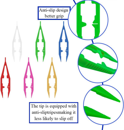 Ckyleole 9 Pieces 3 Colors Plastic Tweezers 4.13 Inch Craft Tweezers Forceps Thickened Plastic Sturdy Fine Motor Skill Learning for Perler Beads Jewelry Making Family Classroom School