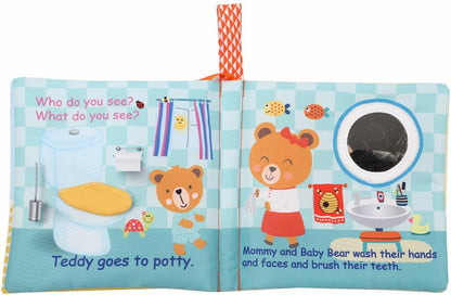 Bebe Mondo Teddy Bear Tummy Time Toy with Mirror, Soft Baby Book for 0-3-6-12 Months, Infant Sensory Developmental Toy, Shower Baby Gifts,Activity Quiet Cloth Book for Newborns,1-2 Year Old Book-Night