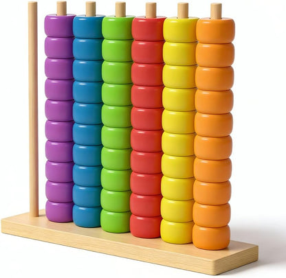 Color Matching Stacking Puzzle Game, Wooden Color Match Challenge Game Fast Color Stack Challenge Ring Stack Puzzle with Rings and Racks, Tabletop Brain Teaser for Friend Family Friendly Fun (2pcs)