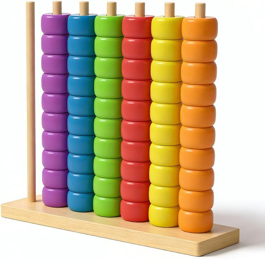 Color Matching Stacking Puzzle Game, Wooden Color Match Challenge Game Fast Color Stack Challenge Ring Stack Puzzle with Rings and Racks, Tabletop Brain Teaser for Friend Family Friendly Fun (2pcs)