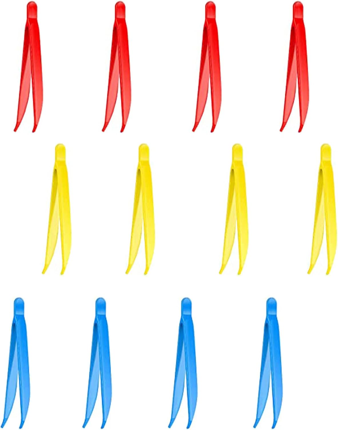 12 Count Plastic Tweezers for Kids,Science Nature Observation Tools for Students Spring Outing (Yellow Blue and Red)