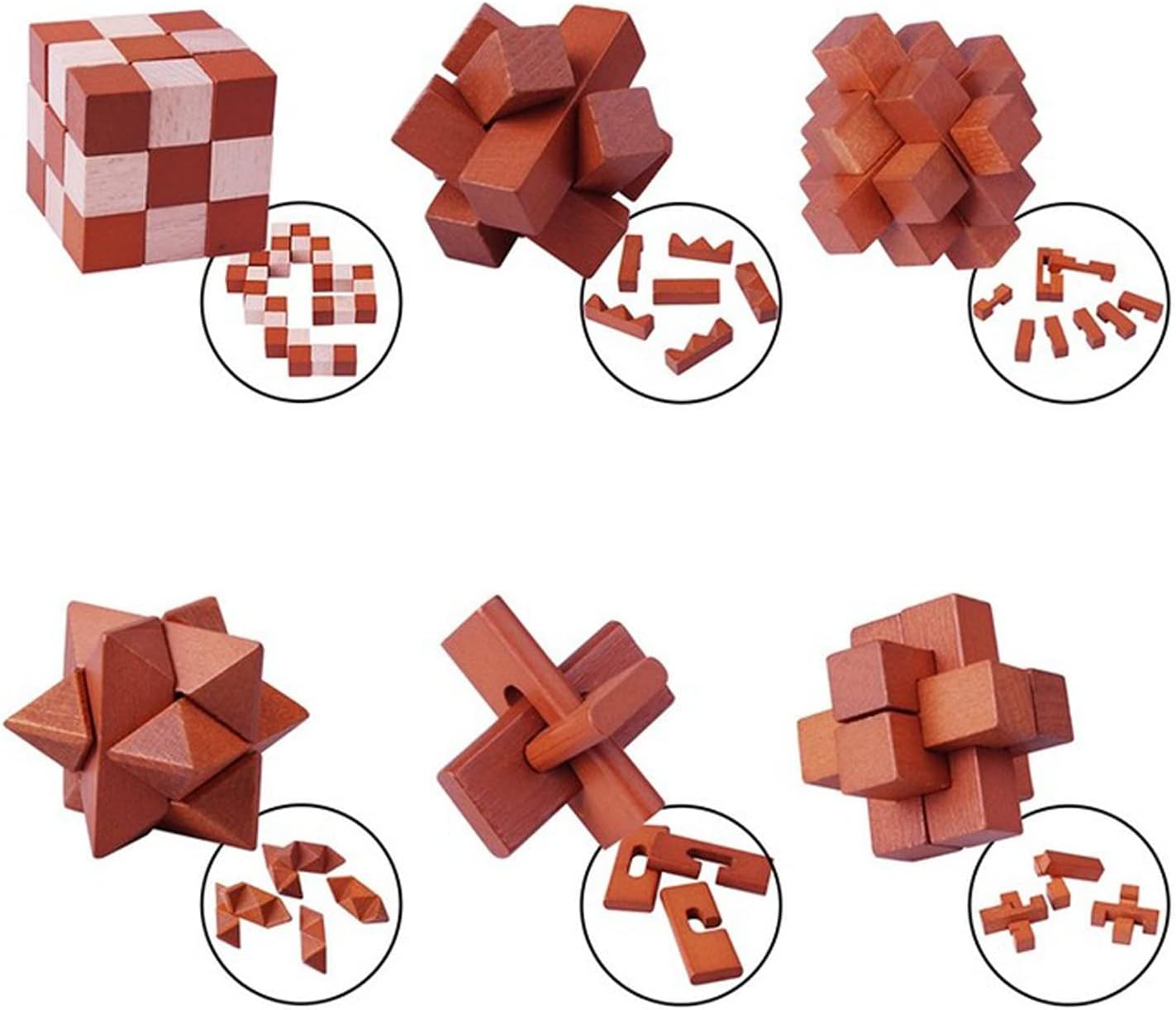 VolksRose 9pcs Wooden Brain Teaser Puzzles, IQ Challenge Puzzle Games, Logic Smart Mind Puzzle Box Lock Toy Removing Assembling 3D Small Puzzle Gift Set for Adults Teenagers Kids, 1.8inch 4.5cm
