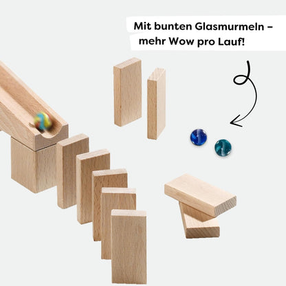 HABA Wooden Marble Run Ball Track Building Set for 4-10 Year Olds, STEM Toy with 49-Piece Wooden Track and Marbles, Montessori Toys for 4 Year Olds