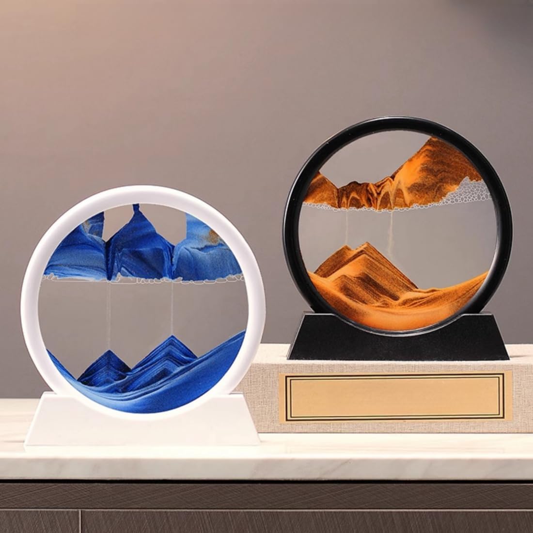 Arthink Moving Sand Art Picture in Motion Round Glass 3D Deep Sea Landscape, Dynamic Sand Art Sandscapes, Sensory Relaxing Desktop