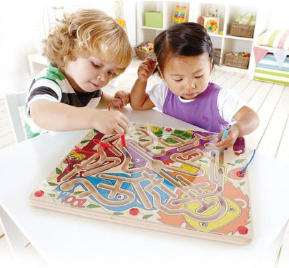 Hape Zoo’m Magnetic Wooden Bead Maze Puzzle | Durable Two Player Wooden Puzzle Toy for Toddlers, Fun Filled Traveling Entertainment