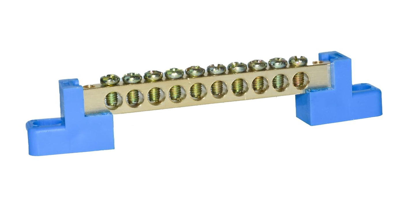 10 Positions Terminal Bus Bar Block 6 Pack Brass Wire Screw for Car Boat Marine Ground Power Distribution Grounding Electrical Bars Strip Block for 12V-110V, Blue