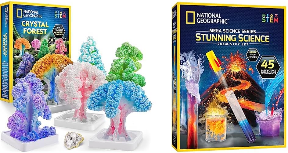 NATIONAL GEOGRAPHIC Craft Kits for Kids - Crystal Growing Kit, Grow 6 Crystal Trees in Just 6 Hours, Educational & Stunning Chemistry Set - Mega Science Kit with 45 Easy Experiments- Make a Volcano