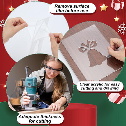 INFUNLY 8PCS Xmas Tree Acrylic Router Template 7.8x5.5 Snowflakes Gifts Clear Acrylic Template Christmas Carving Template for Woodworking Curvy Tracing Stencils Router Guide Tool for DIY Crafts