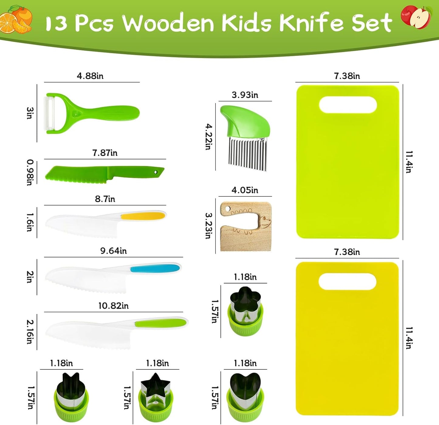 Chanking 13 Pieces Kids Safe Knife Set for Real Cooking Child-Friendly Plastic Chef Tools Montessori Kitchen Toys for Toddlers Birthday Gifts for Boys and Girls Ages 4+ (A)