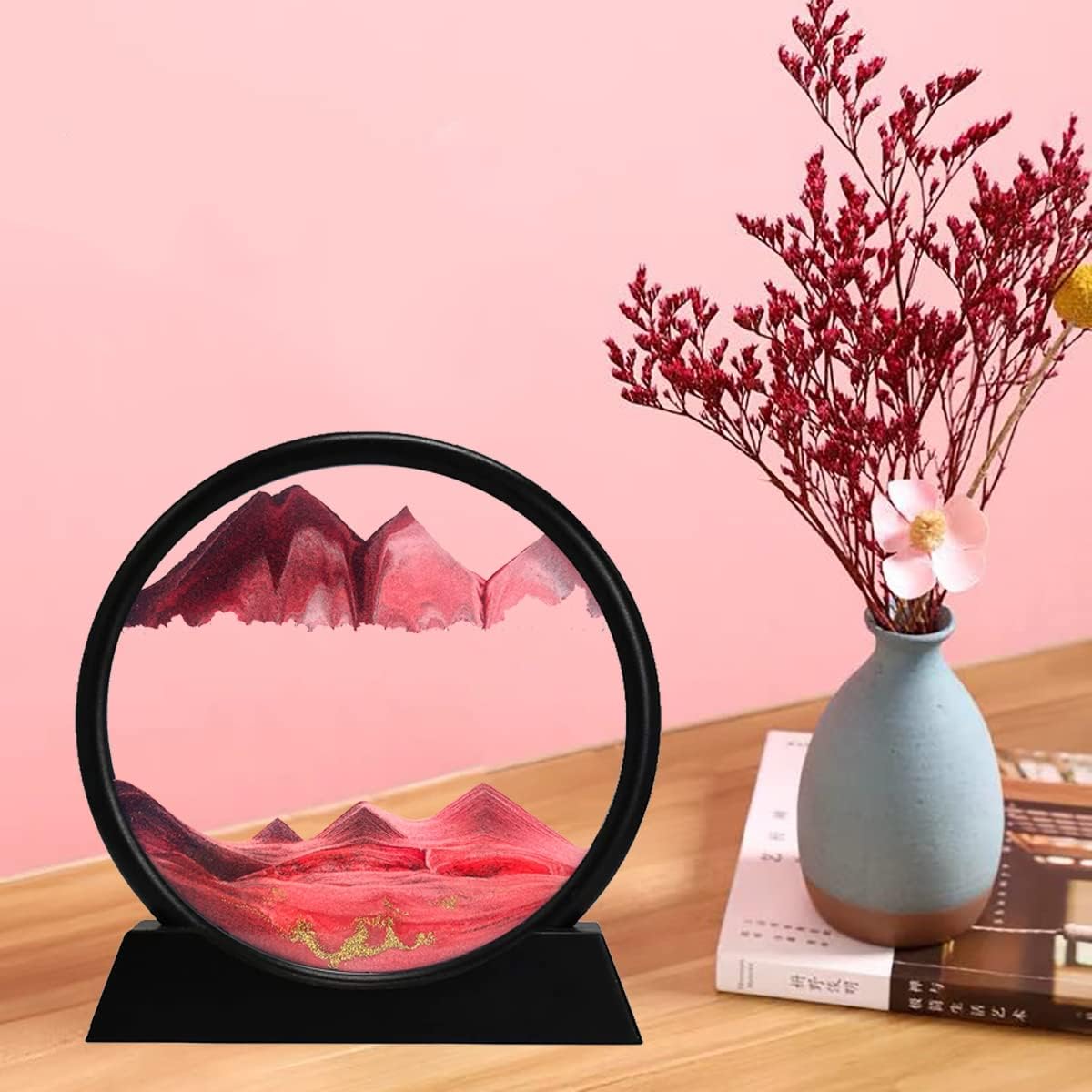 rysnwsu 3D Dynamic Sand Art Liquid Motion, Moving Sand Art Picture Round Glass 3D Deep Sea Sandscape in Motion Display Flowing Sand Painting Relaxing Desk Toys (Blue, 12'')