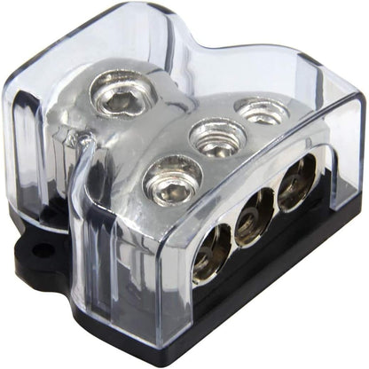 3 Way Power Distribution Block, 0/2/4 AWG Gauge in, 4/8/10 Gauge Out, Car Audio Stereo Amp Distribution Connecting Block for Audio Splitter (1x0GA+3x4GA) 2 Pack