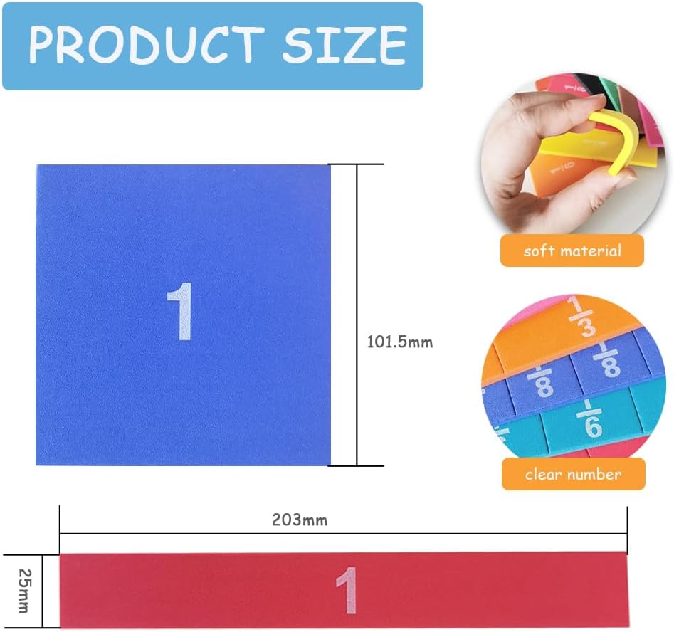 Fraction Manipulatives - 51pcs Foam Fraction Tiles and 51pcs Fraction Squares, Fractions Manipulatives with Fraction Blocks Bars (Tiles+Squares)