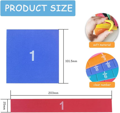 Fraction Manipulatives - 51pcs Foam Fraction Tiles and 51pcs Fraction Squares, Fractions Manipulatives with Fraction Blocks Bars (Tiles+Squares)