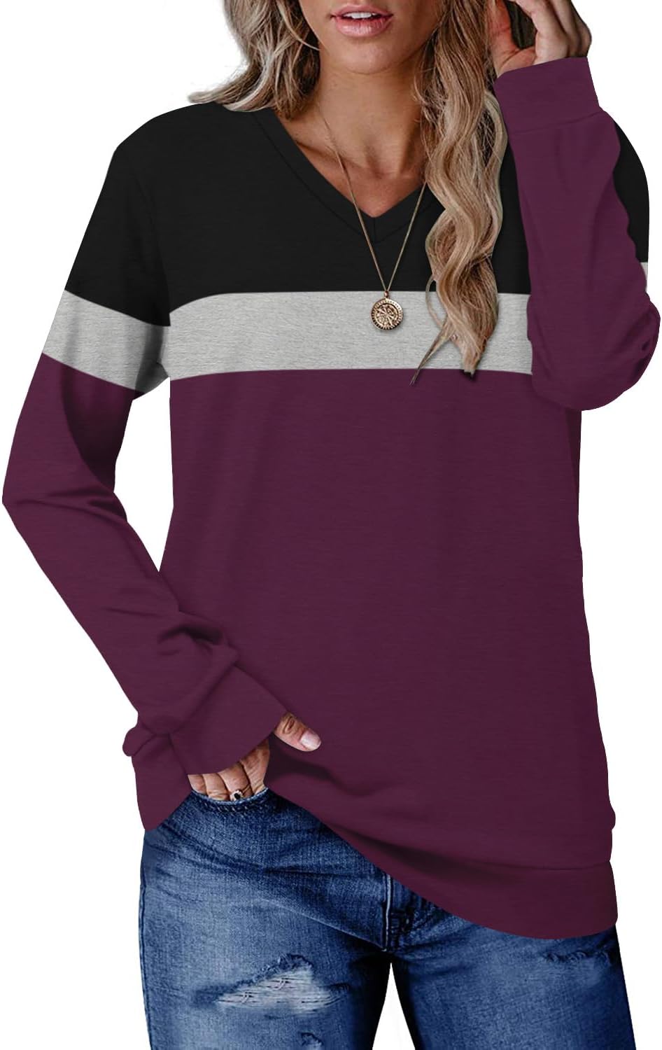 CRAZY GRID Womens Trendy Long Sleeve Shirts Casual Loose Soft Sweatshirt Fall Tops