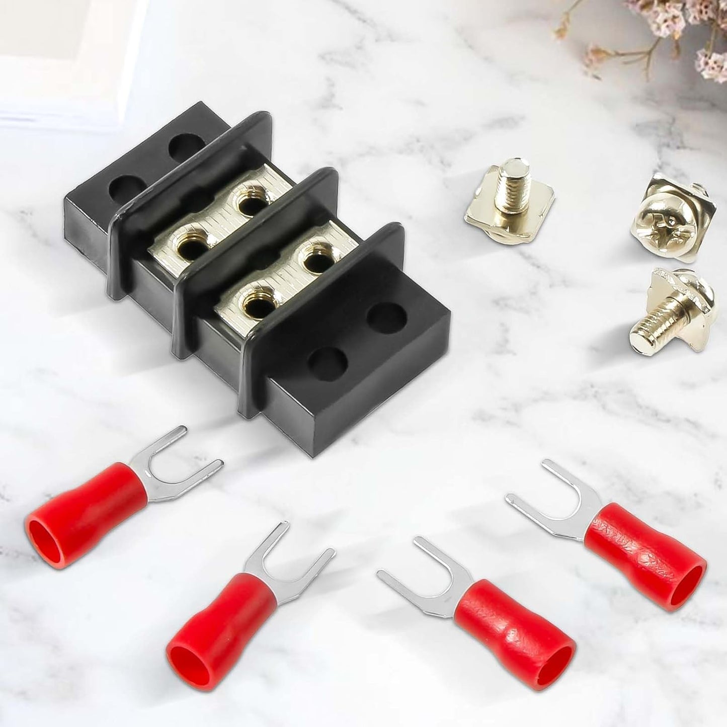 3sets 10 Position Terminal Strips， Dual Screw Terminals Block Strip with 16-14AWG Insulated Fork Wire Connectors for Electrical Wiring