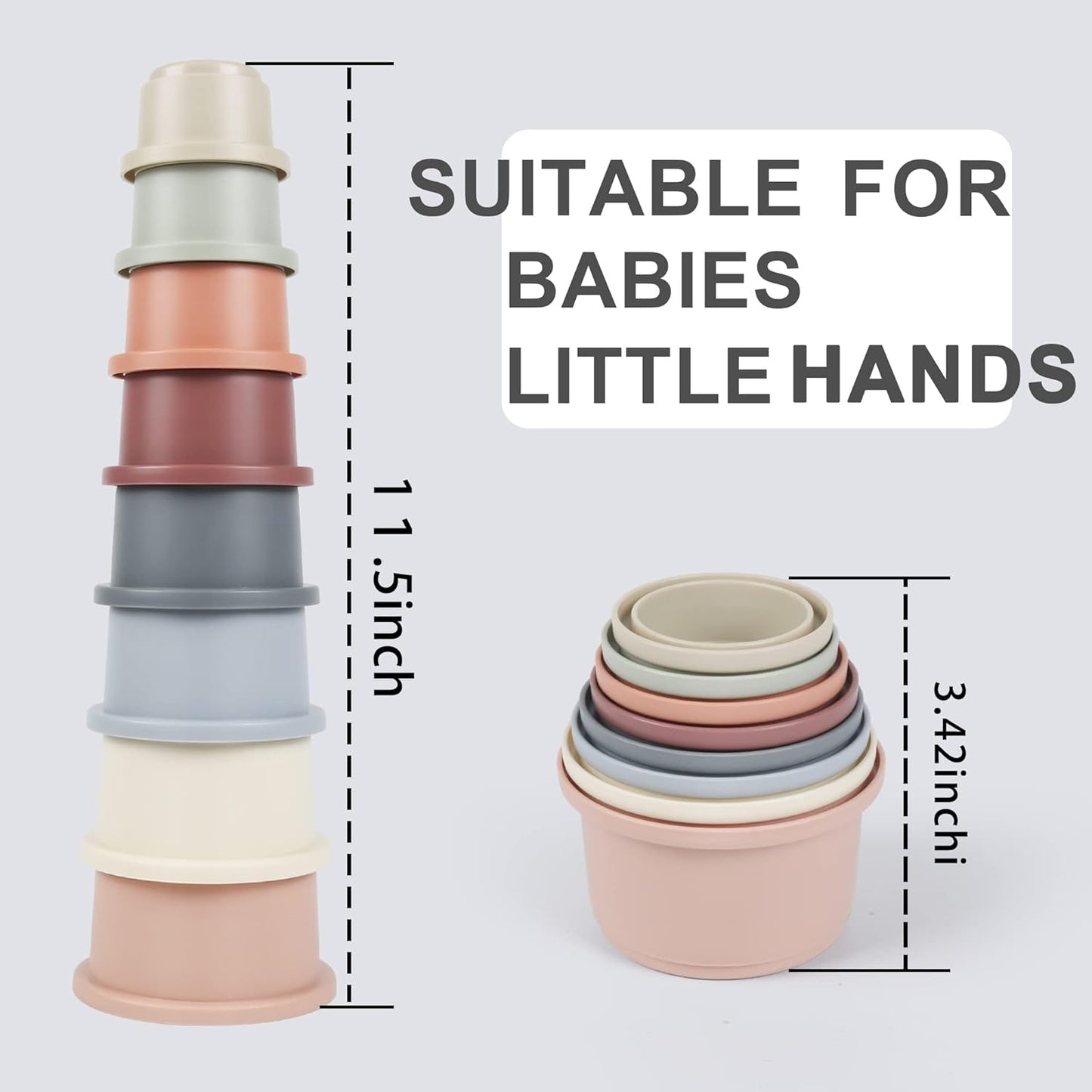 Baby Stacking Cups, Montessori Bath Toy for Toddlers 1-3, 8PCS Stackable Cups with Number Nesting Cups for Babies 6-12 Months, Early Educational Bath Outdoor Sensory Gift for 2-4 Years Old Boys Girls