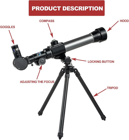 Telescope for Kids 8-12 - Beginner Astronomy Spyglass Telescopic Wish Compass,20x 30x 40x Magnification, Portable for Travel, Gift&Toy for Girls Boys Christmas