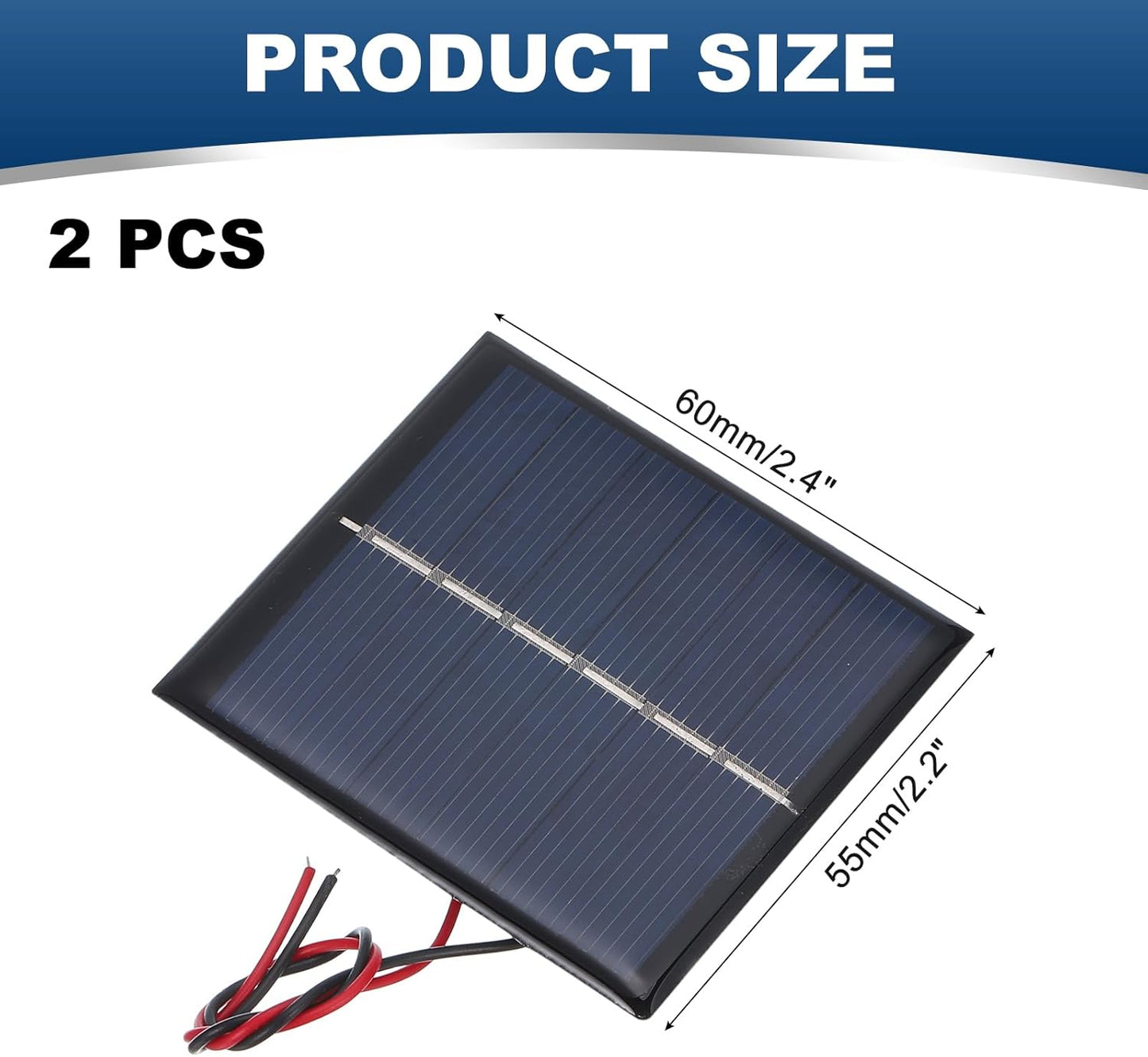 MECCANIXITY 2 Pcs 5.5V 0.44W 70mA Mini Solar Panels, Small Polycrystalline Solar Cell Panel with 2 Cable for DIY Electric Toy Materials Kits Charger, 60mm x 60mm