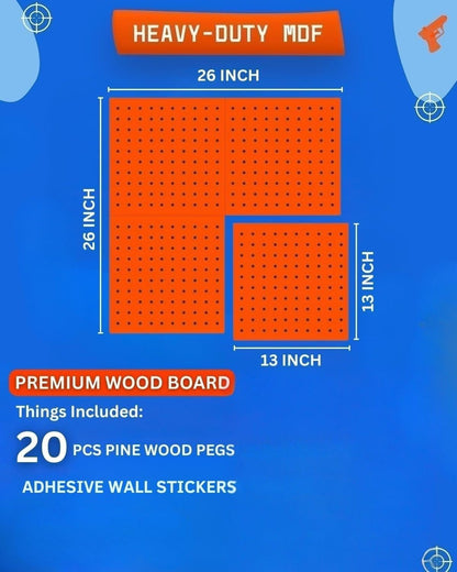 Skywin Wooden Pegboard for Nerf Gun Storage, Nerf Gun Wall Mount Eagle Shape, Compatible with All Blasters, Rack for Wall Organization - Birthday Gift for Kids (Orange)