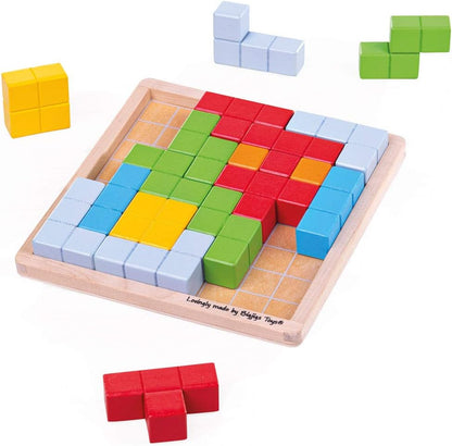 Bigjigs Toys Pattern Block Puzzle - Tangram Jigsaw Puzzle for Kids, Quality Wood Block Puzzles & Brain Teasers Toy, Develops Children's Strategic Thinking