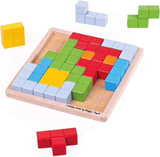 Bigjigs Toys Pattern Block Puzzle - Tangram Jigsaw Puzzle for Kids, Quality Wood Block Puzzles & Brain Teasers Toy, Develops Children's Strategic Thinking