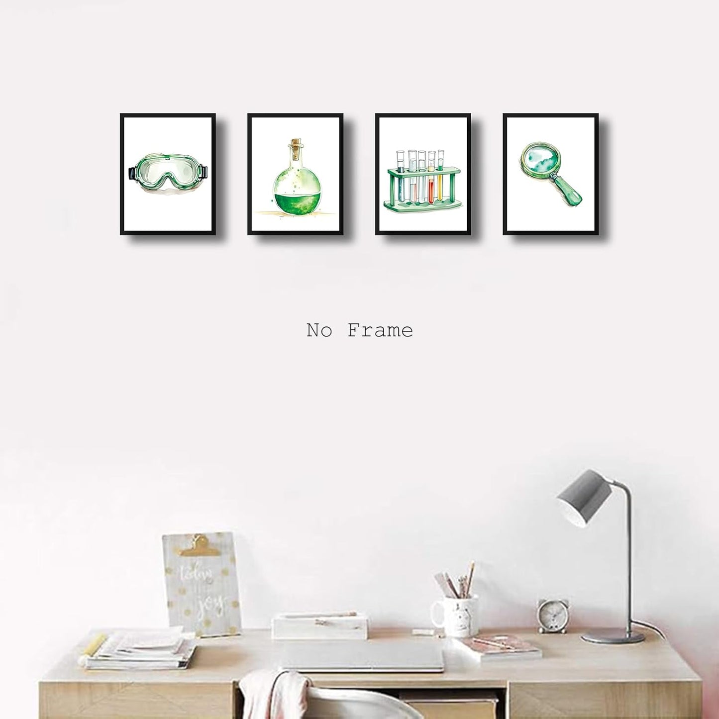 ZRYF Science wall art Prints,Green and Interesting Science Explore Canvas Posters,Chemistry Classroom Wall Prints for Laboratory Kids Classroom Bulletin Board Decor,Set of 4 (8"x10" Unframed)